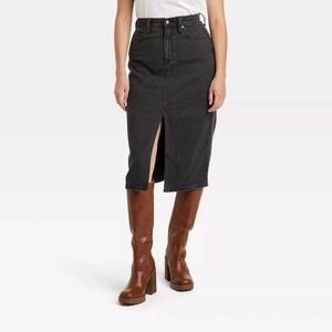 UNIVERSAL THREAD BLACK DARK WASH DENIM MIDI SKIRT W/ SLIT  Size 6